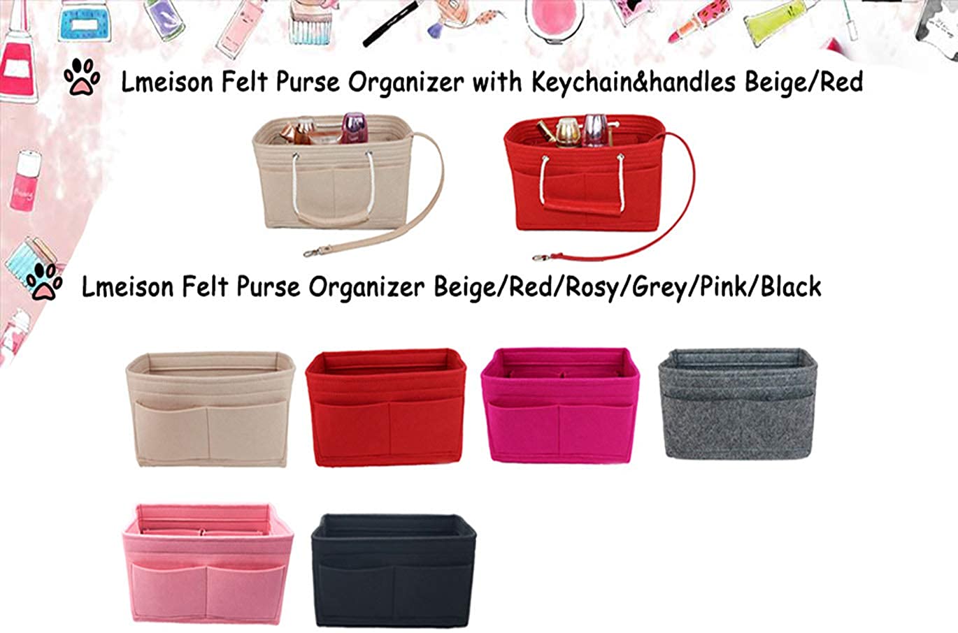 Lmeison Felt Fabric Purse Handbag Organizer Insert Bag For Speedy Neverfull Tote, 3 Sizes
