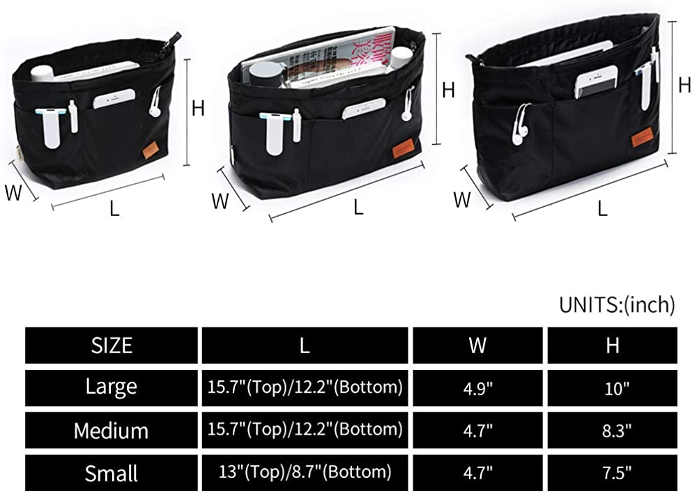 iN. Purse Organizer Insert with zipper Nylon fabric for women Handbags & Totebag