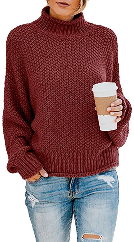 Saodimallsu Womens Turtleneck Oversized Sweaters Batwing Long Sleeve Pullover Loose Chunky Knit Jumper - JOY2ESpree