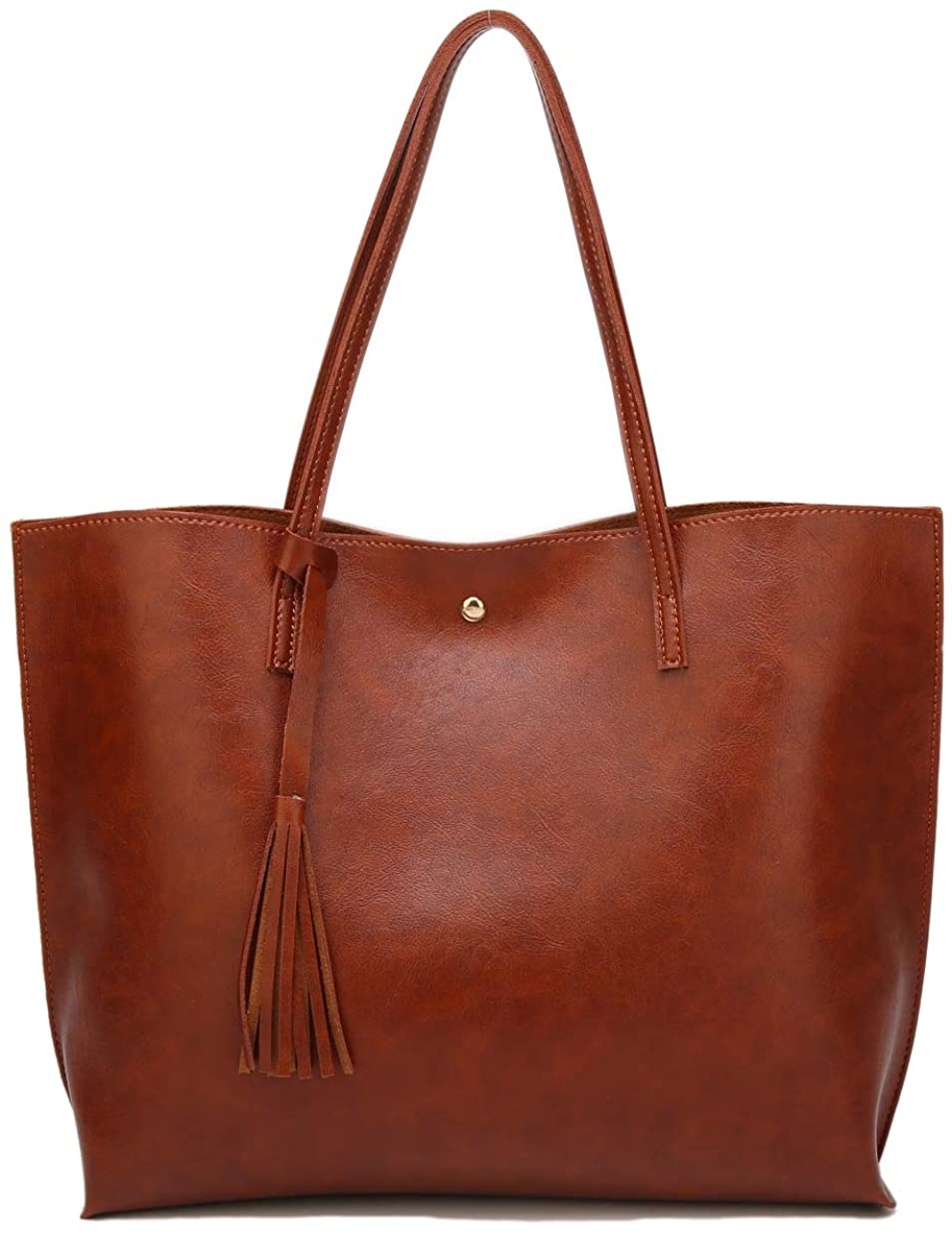 Women's Soft Faux Leather Tote Shoulder Bag from Dreubea, Big Capacity Tassel Handbag