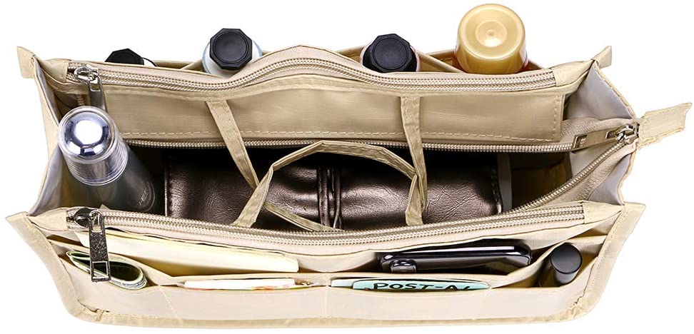 BTSKY New Printing Handbag Organizers Inside Purse Insert-High Capacity 13 Pockets Bag Tote Organizer with Handle Peacock Flower