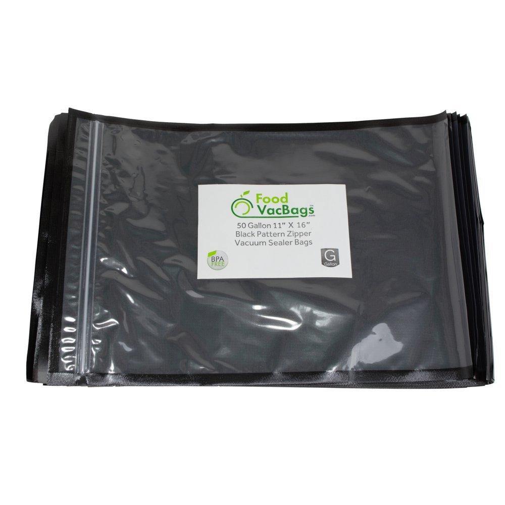 FoodVacBags 11" X 16" Zipper Gallon Bags, Black Back & Clear Front, 50 Count, Resealable, Precut - JOY2ESpree