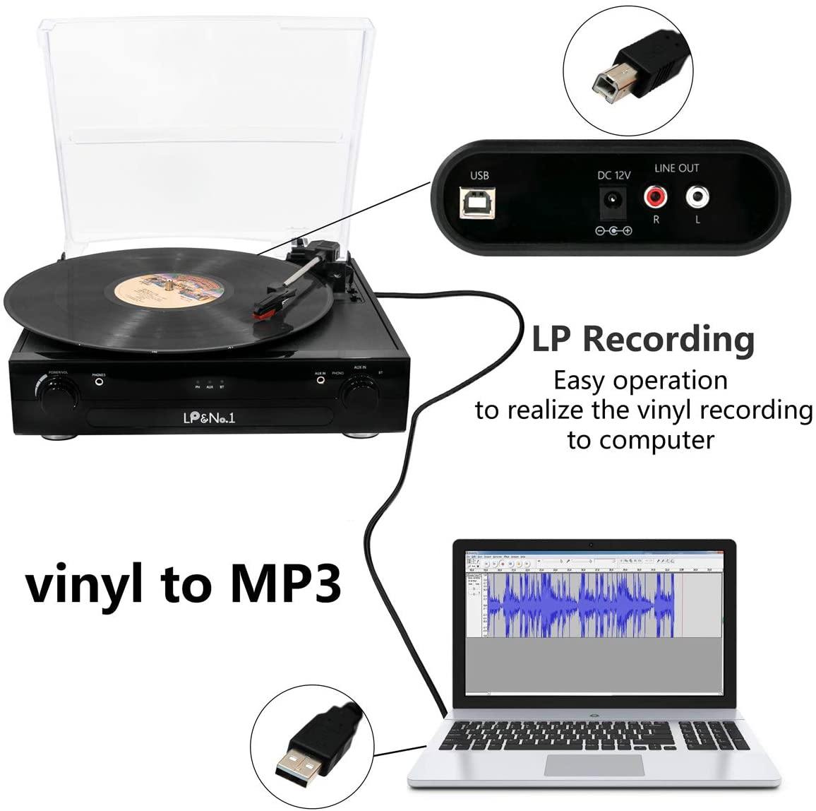LP&No.1 Bluetooth Record Player with USB Play and Recording - JOY2ESpree