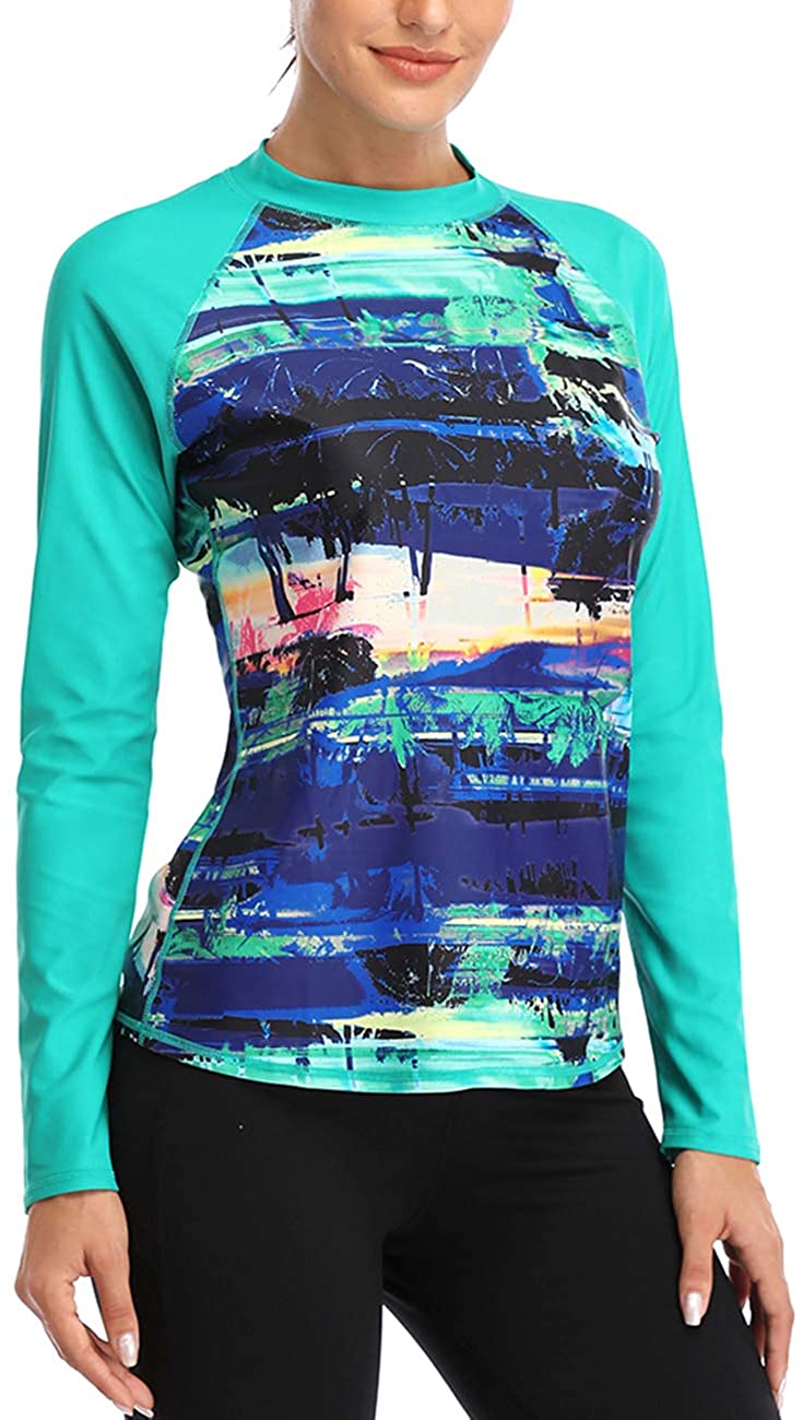 CharmLeaks Women's Long Sleeve Rashguard UPF 50 Sun Protection Swimsuit Top Striped Swim Shirts