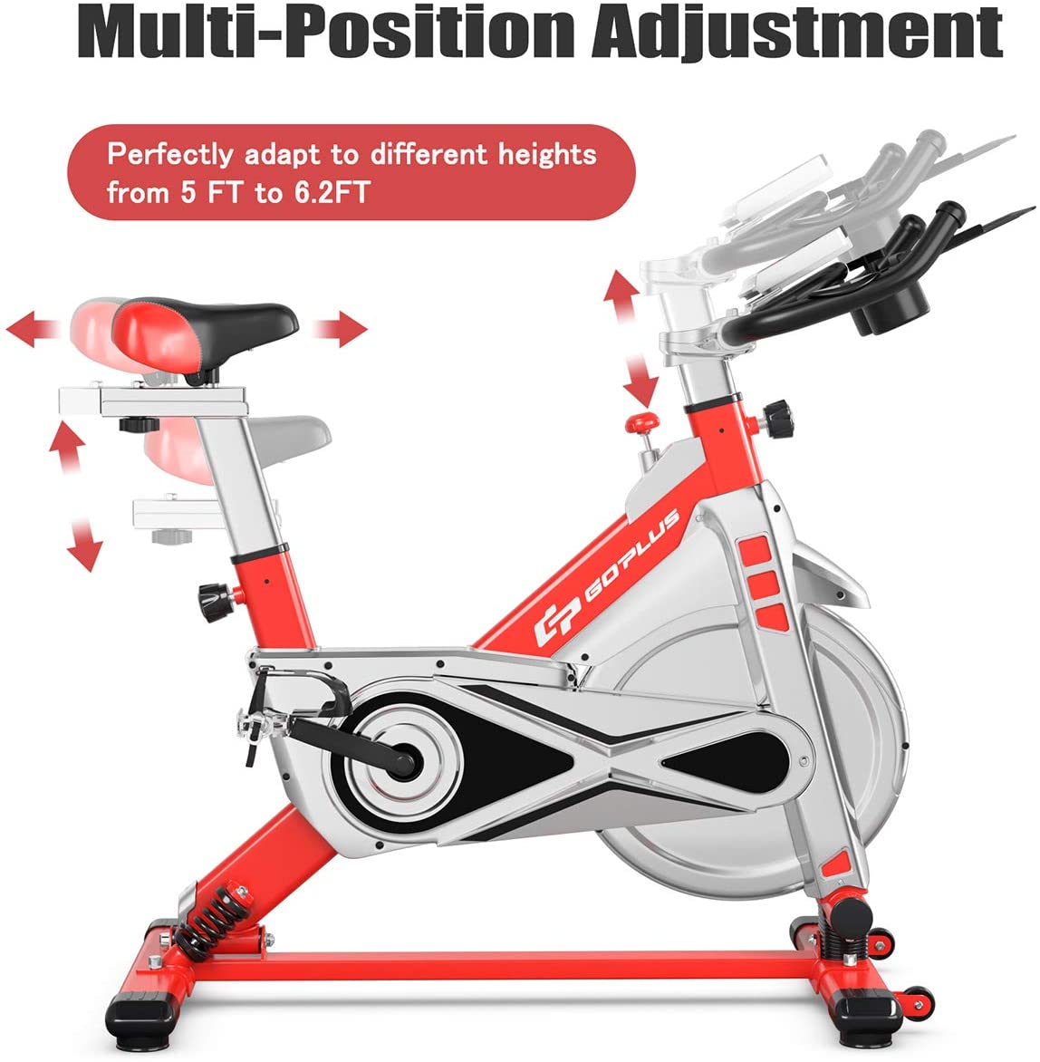 Goplus Adjustable Exercise Bike, Stationary Silent Bicycle with Dual-Spring Shock Absorption Design - JOY2ESpree