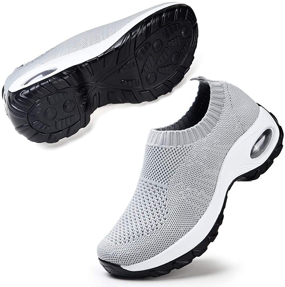 STQ Slip On Breathe Mesh Walking Shoes Women Fashion Sneakers Comfort Wedge Platform Loafers
