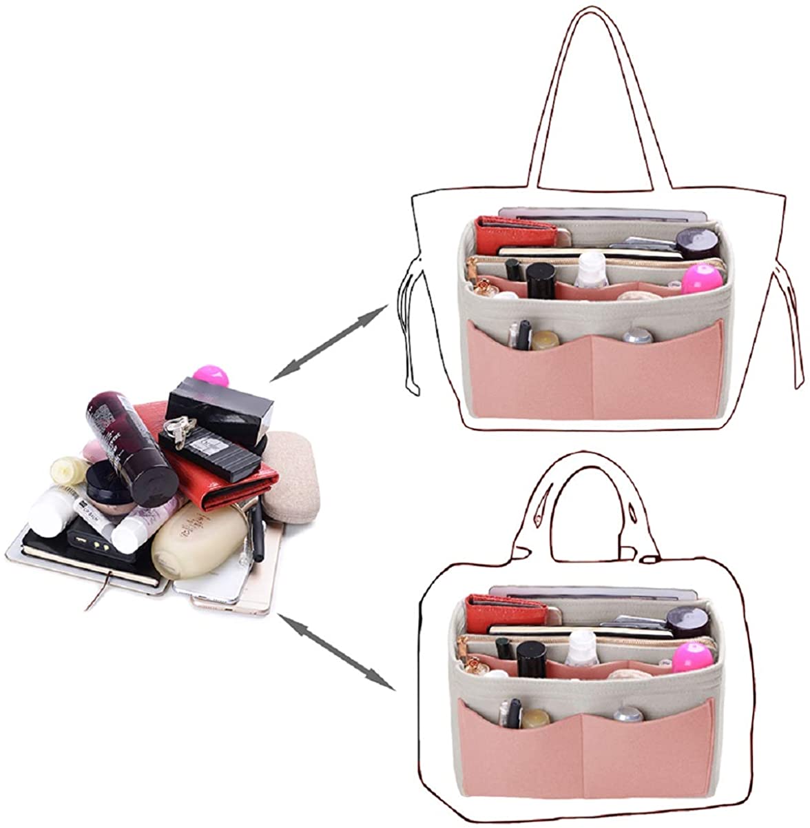 Purse Organizer Insert, Felt Bag organizer with zipper, Handbag & Tote Shaper, For Speedy Neverfull Tote, 5 Sizes