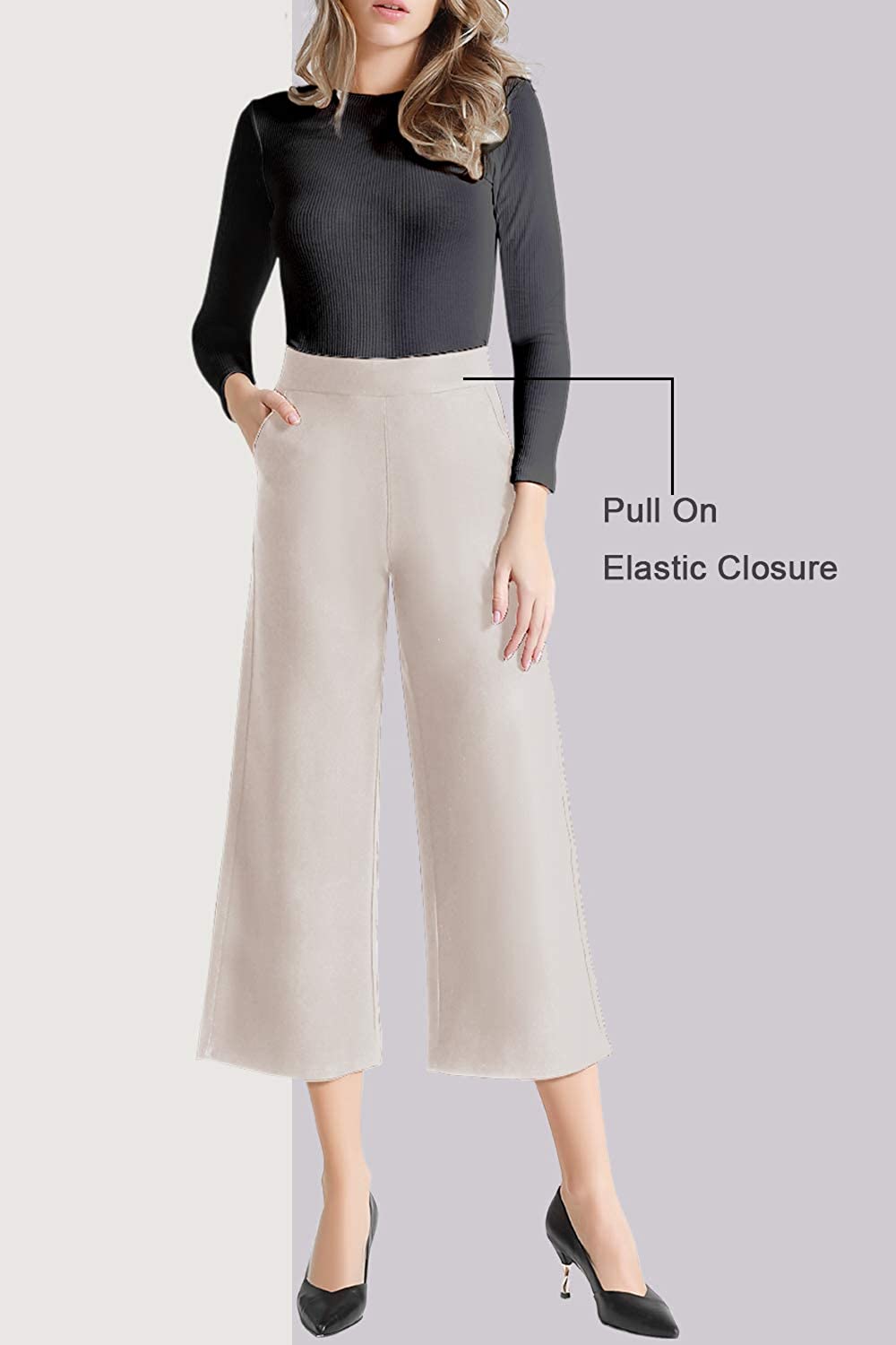 Tsful High Waisted Wide Leg Pants for Women Summer Business Casual Crop Dress Pants Stretch Pull On Capris