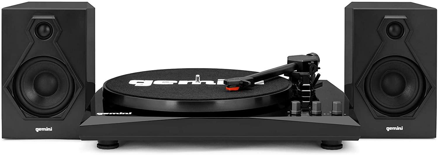 Gemini Sound TT-900 Series Stereo Belt Drive Turntable Sound System Set, 3 Speed Vinyl Record Bluetooth Player with Dual 50W Watts Speakers, Black/Red - JOY2ESpree