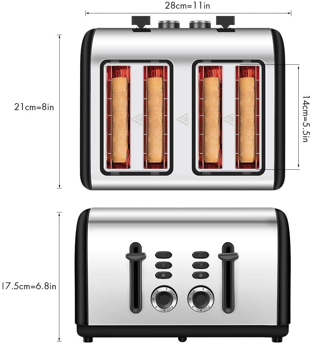 Toaster 4 Slice, CUSINAID 4 Wide Slots Stainless Steel Toasters with Reheat Defrost Cancel Function, 7-Shade Setting, Blue - JOY2ESpree