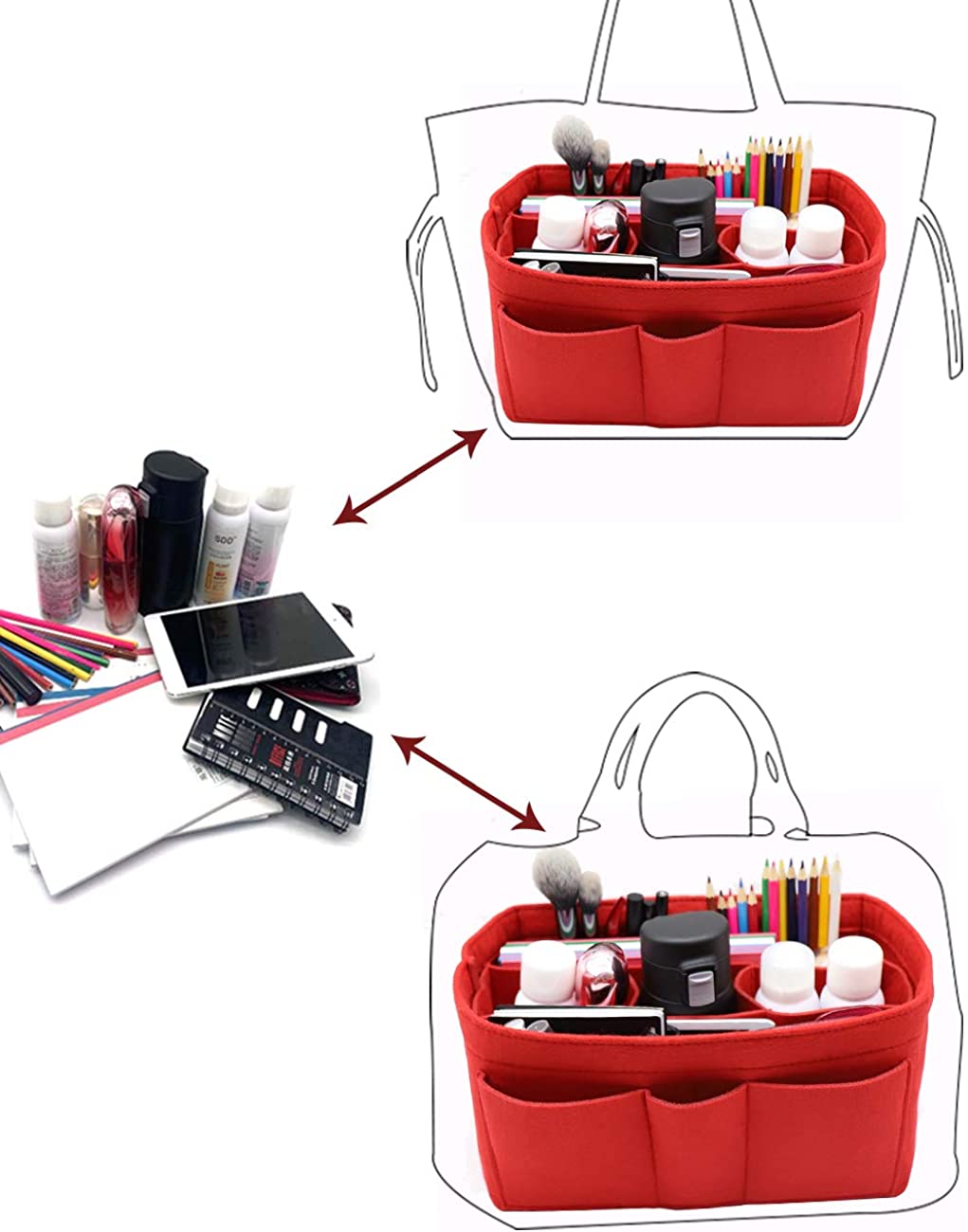 Felt Fabric Purse Tote Diaper Bag Organizer Insert Bag in Bag with Zipper Inner Pocket For Neverfull Speedy