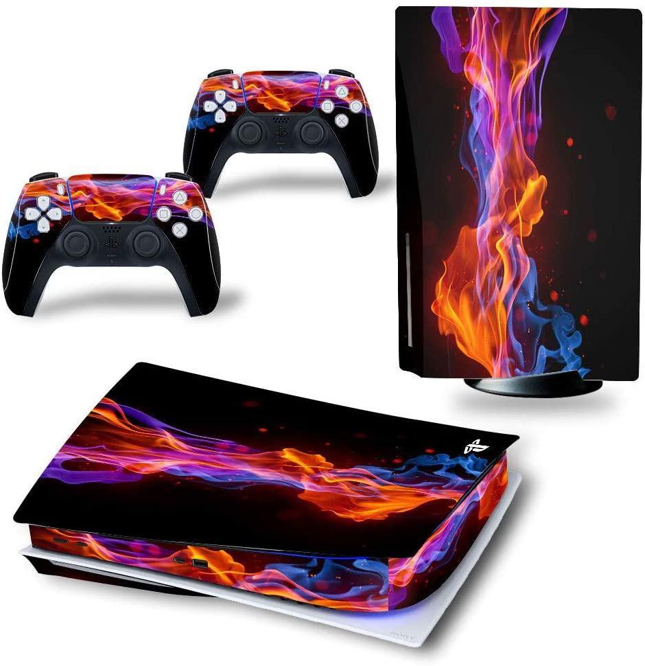 DOMILINA PS5 Skin Stickers, Full Body Vinyl Decal Cover for Playstation 5 Disk Edition Console & Controllers - Dancing Fire - JOY2ESpree