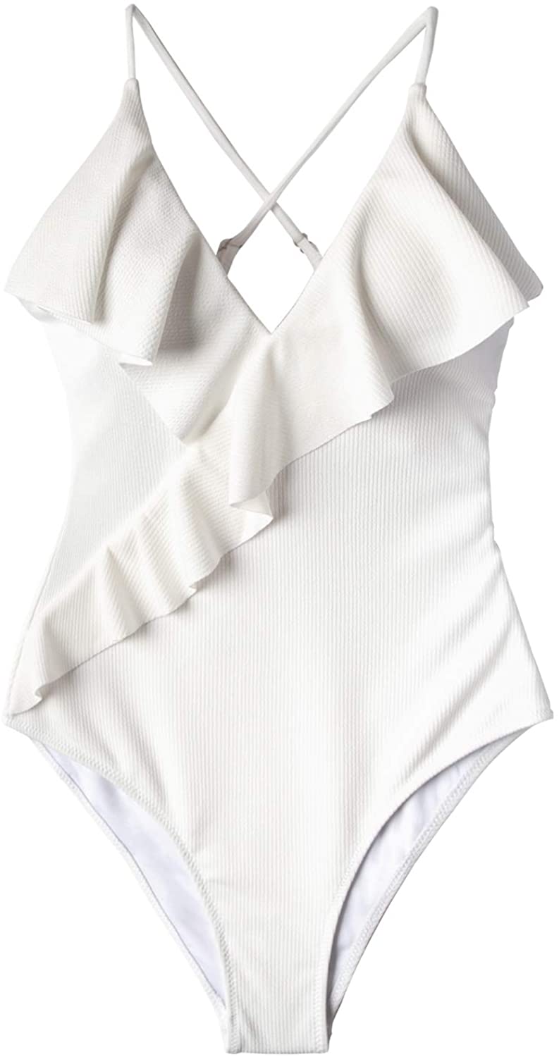 CUPSHE Women's One Piece Swimsuit Ruffle Wrap Textured Beach Swimwear Bathing Suits