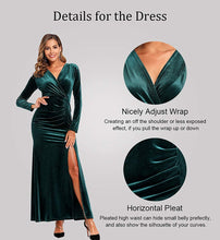 
                        
                          Load image into Gallery viewer, Ababalaya Long Sleeve Wrap Velvet Long Formal Dresses Cocktail Dress
                        
                      