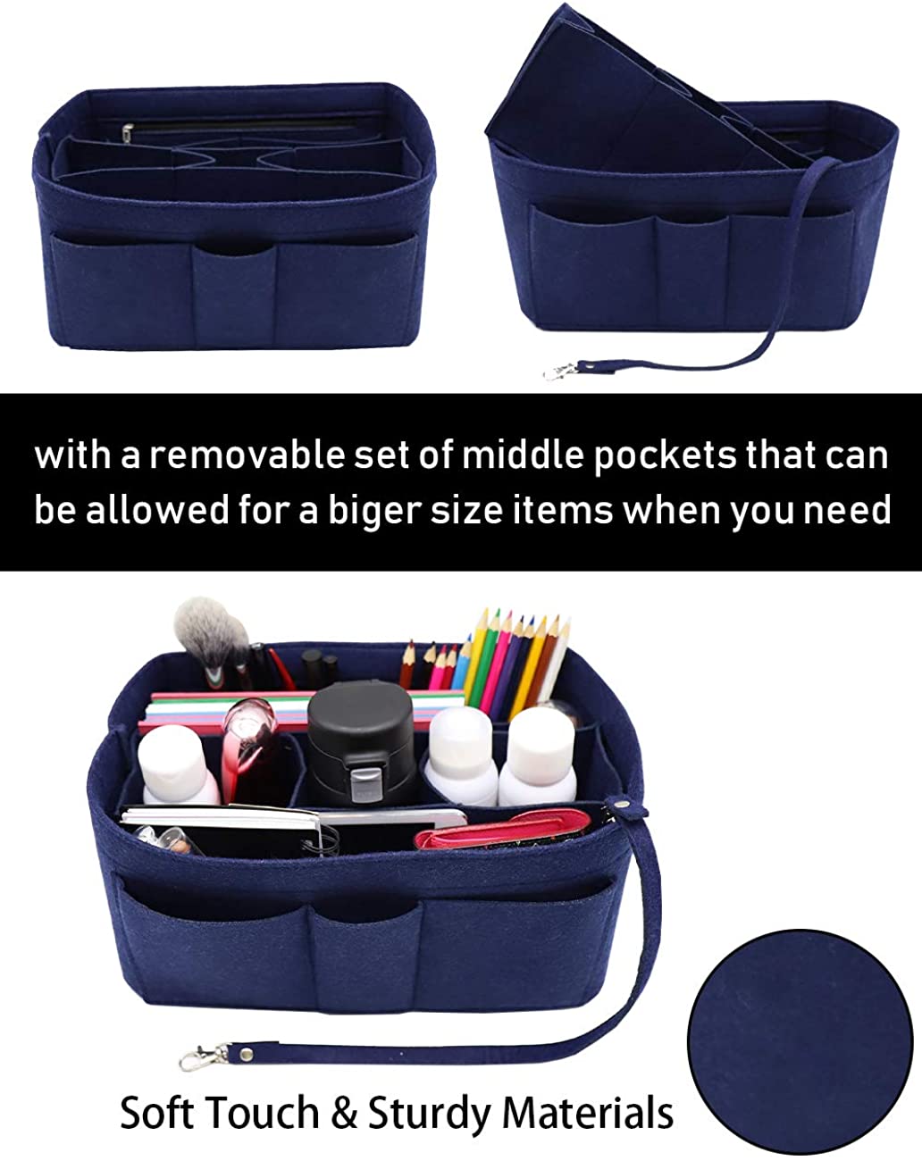 Felt Fabric Purse Tote Diaper Bag Organizer Insert Bag in Bag with Zipper Inner Pocket For Neverfull Speedy