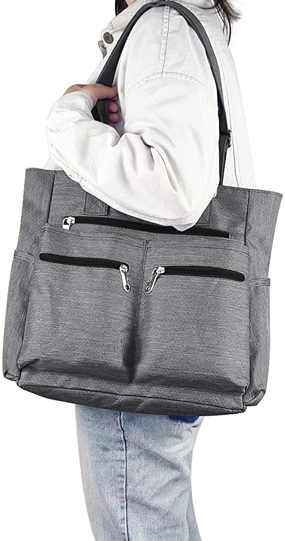 Canvas Tote Bag Waterproof Nylon Multi Pocket Shoulder Bags Laptop Work Bag Teacher Purse and Handbags for Women & Men