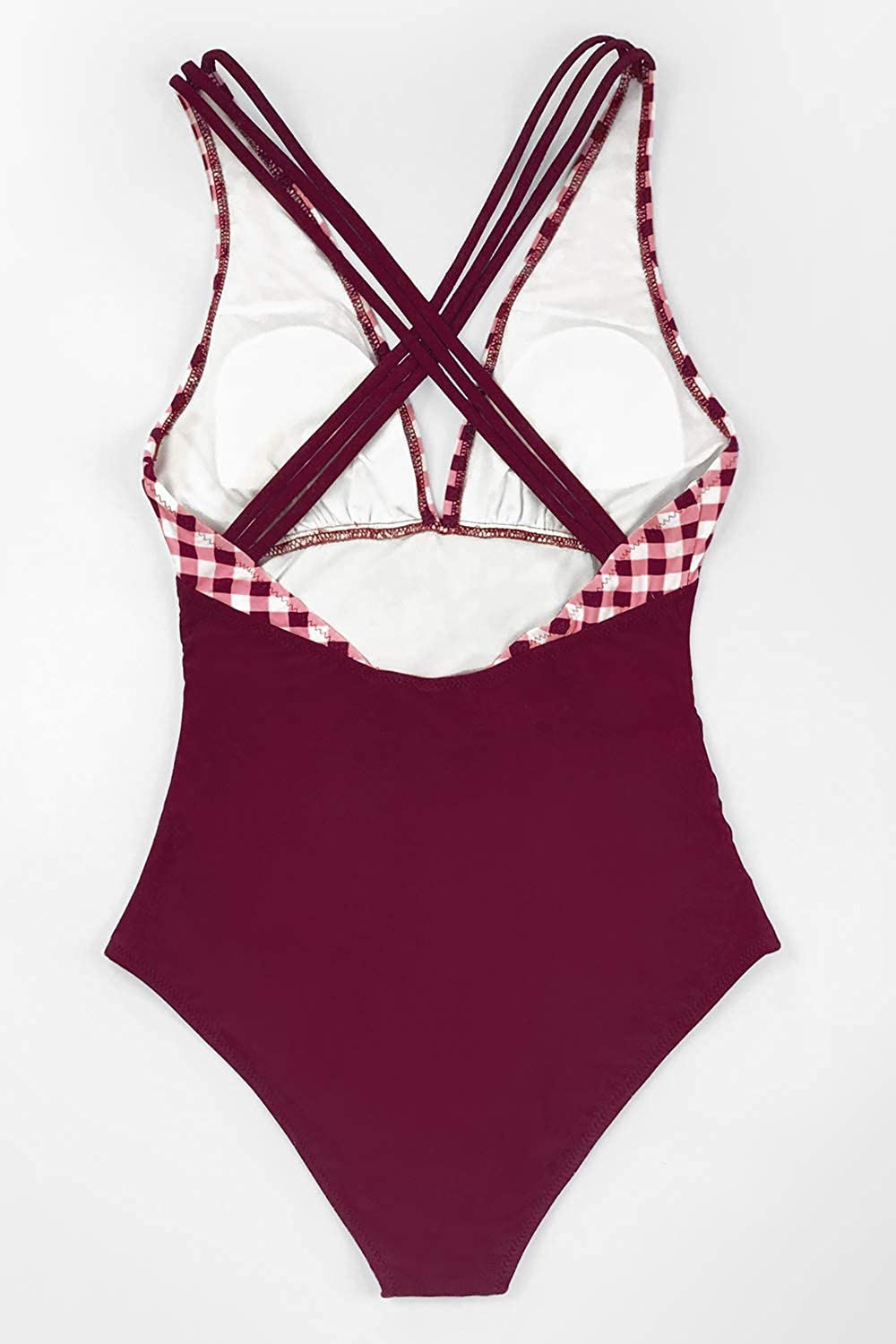 CUPSHE Women's One Piece Swimsuit V Neck Tummy Control Cross Back Vintage Swimwear Bathing Suits