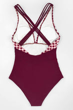 
                        
                          Load image into Gallery viewer, CUPSHE Women's One Piece Swimsuit V Neck Tummy Control Cross Back Vintage Swimwear Bathing Suits
                        
                      