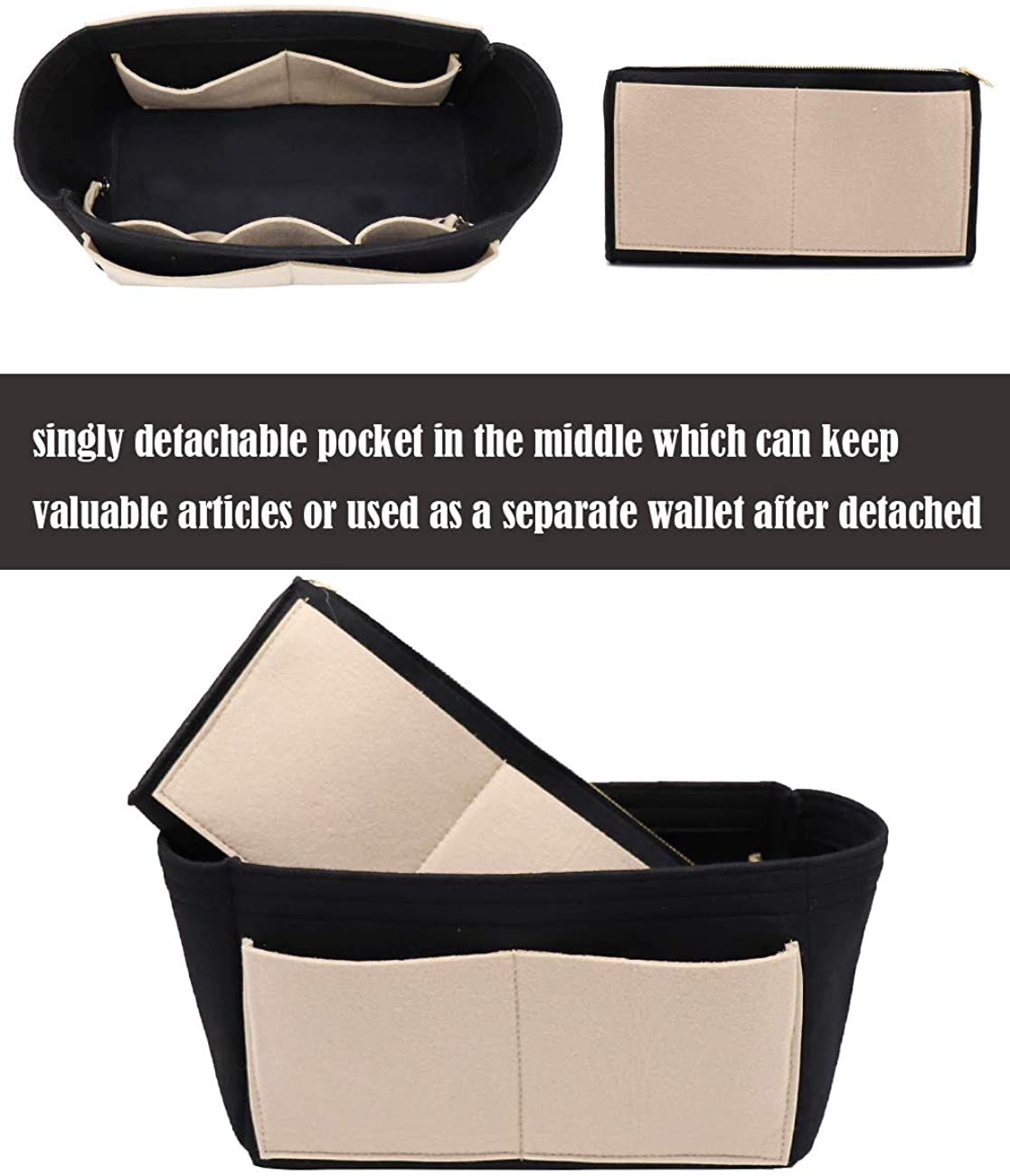 Felt Purse Bag Organizer Insert with zipper Bag Tote Shaper Fit Speedy Neverfull MM GM