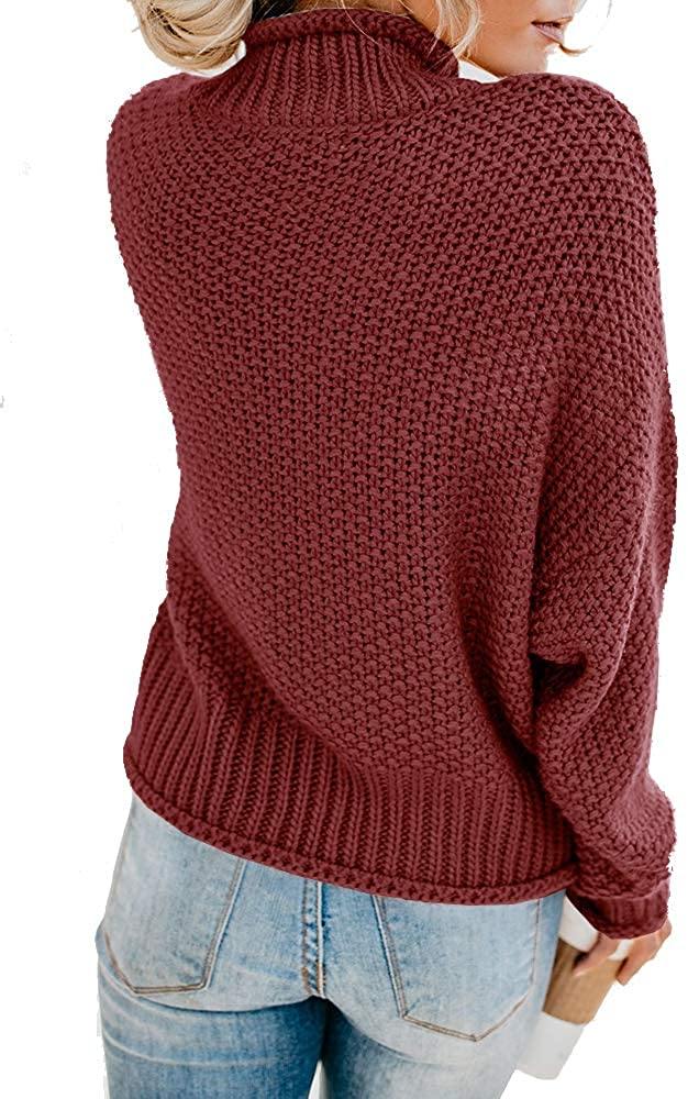 Saodimallsu Womens Turtleneck Oversized Sweaters Batwing Long Sleeve Pullover Loose Chunky Knit Jumper - JOY2ESpree