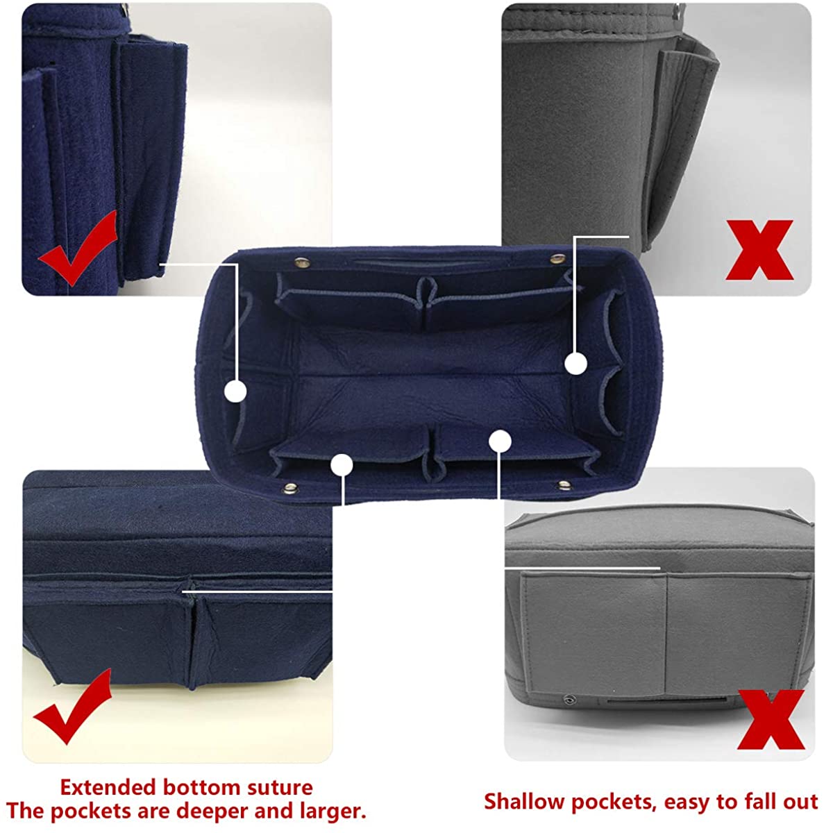 Felt Purse Organizer Insert Bag organizer Multi Pocket Bag in Bag Organizer Shaper