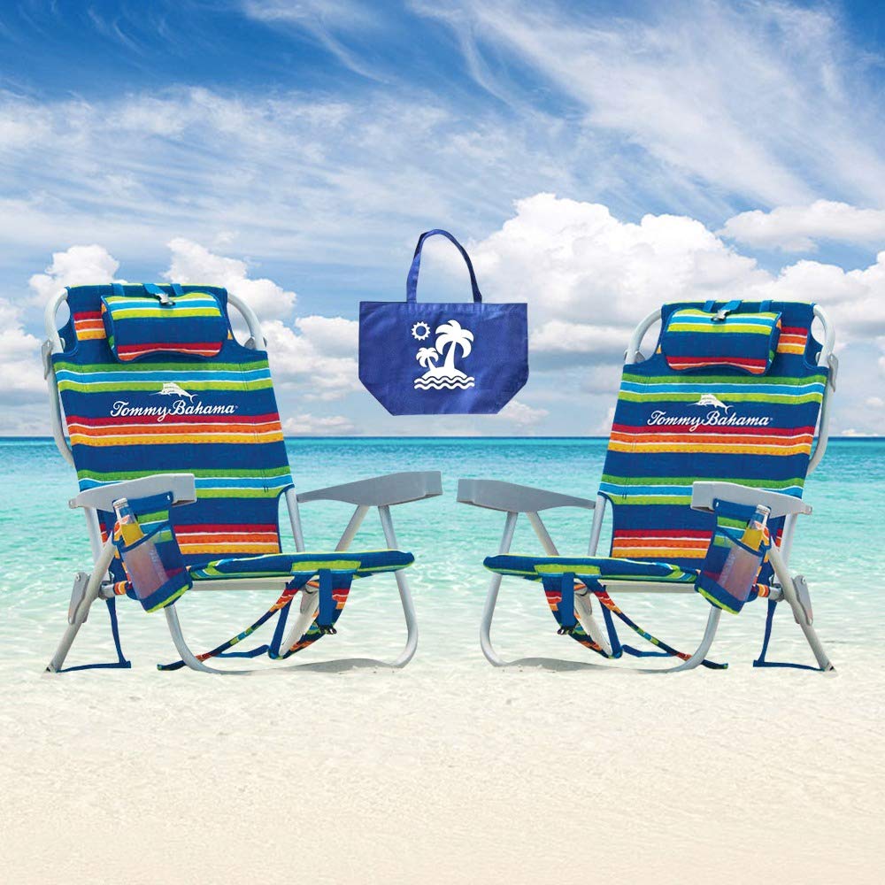 Tommy Bahama 2 2015 Backpack Cooler Chairs with Storage Pouch and Towel Bar- red/Blue