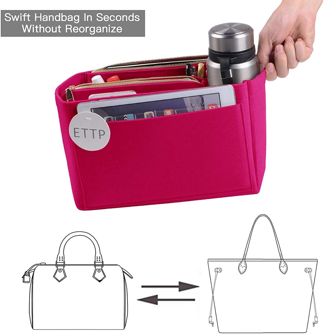 Purse Organizer, Felt Bag Organizer Insert Purse Organizer For LV Speedy, Neverfull, Tote, Handbag,Shaper 3 Sizes