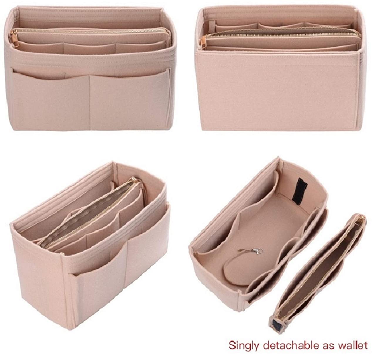 Purse Organizer Insert, Felt Bag organizer with zipper, Handbag & Tote Shaper, For Speedy Neverfull Tote, 5 Sizes