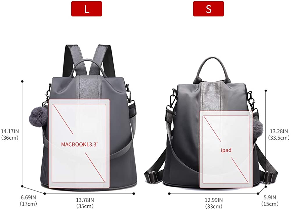 Women Backpack Purse Waterproof Nylon Anti-theft Rucksack Lightweight Shoulder Bag