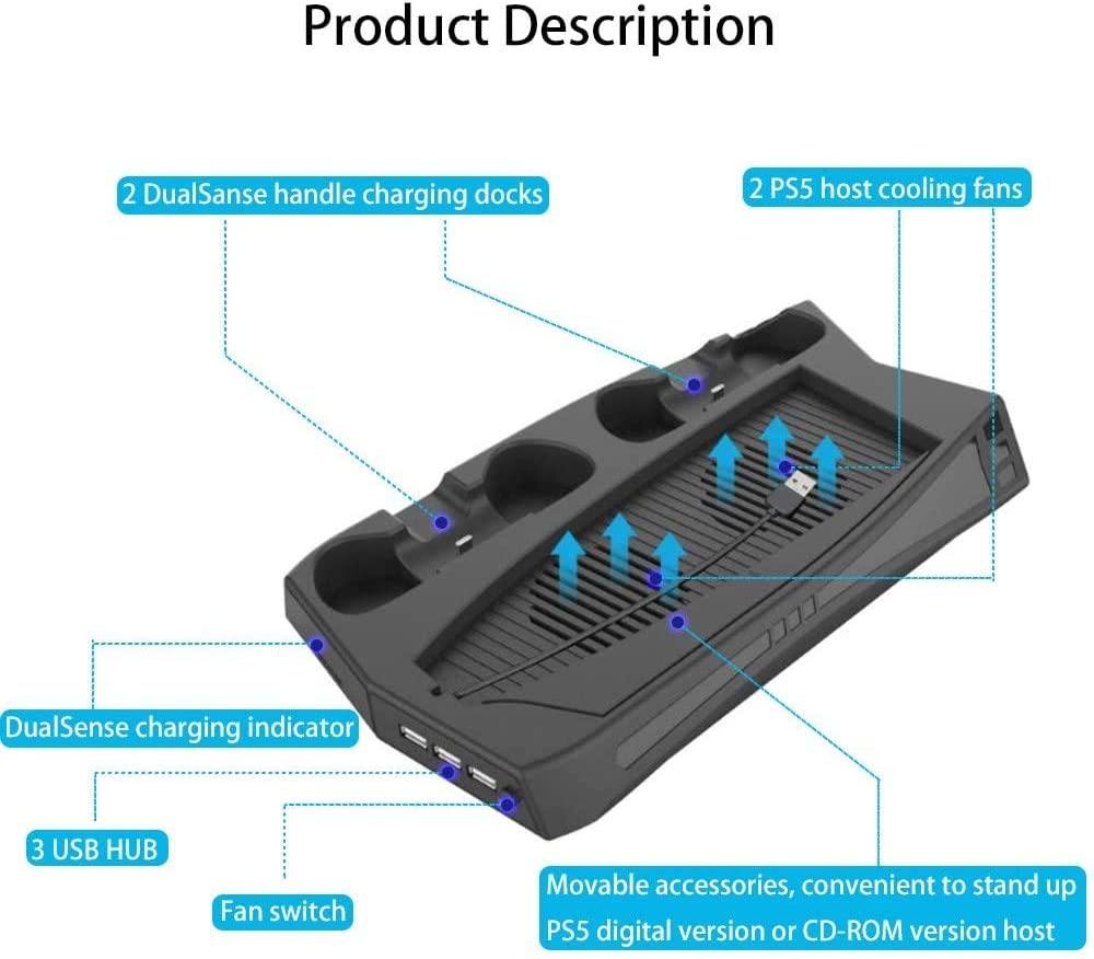 Vertical Stand with Cooling Fan, for PS5 and Playstation 5 Digital Edition Console - JOY2ESpree