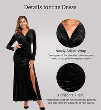 
                        
                          Load image into Gallery viewer, Ababalaya Long Sleeve Wrap Velvet Long Formal Dresses Cocktail Dress
                        
                      