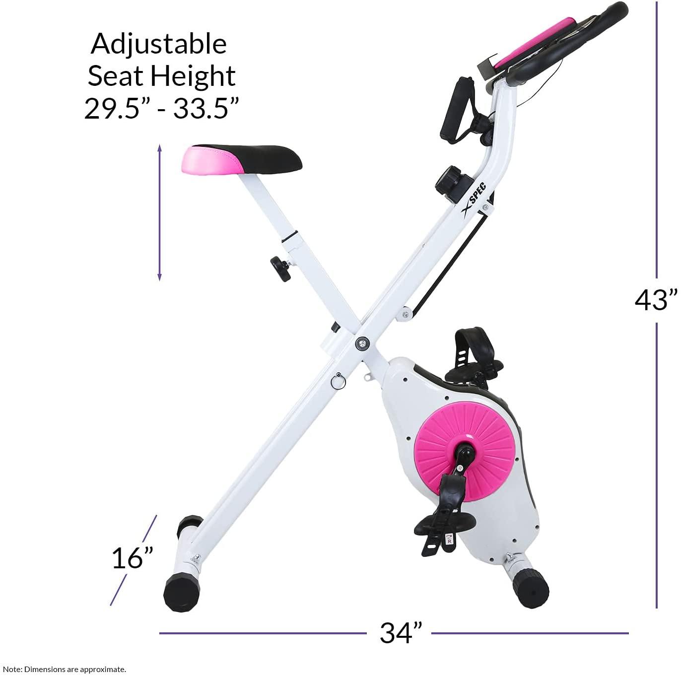 Xspec Indoor Foldable Stationary Upright Exercise Cardio Workout Cycling Bike with 16-Level Resistance, Magenta/Lime - JOY2ESpree
