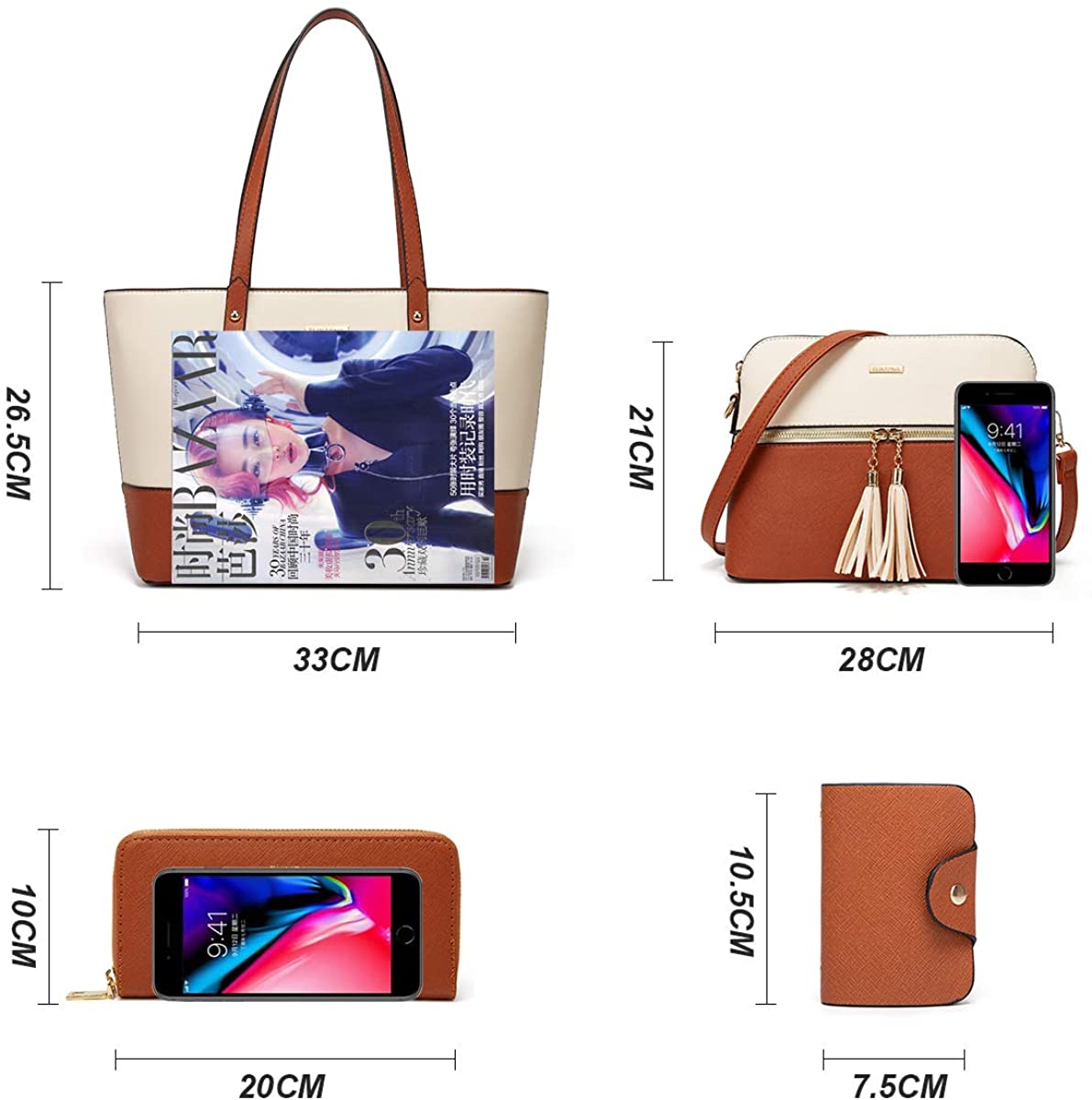 Women Fashion Handbags Wallet Tote Bag Shoulder Bag Top Handle Satchel Purse Set 4pcs