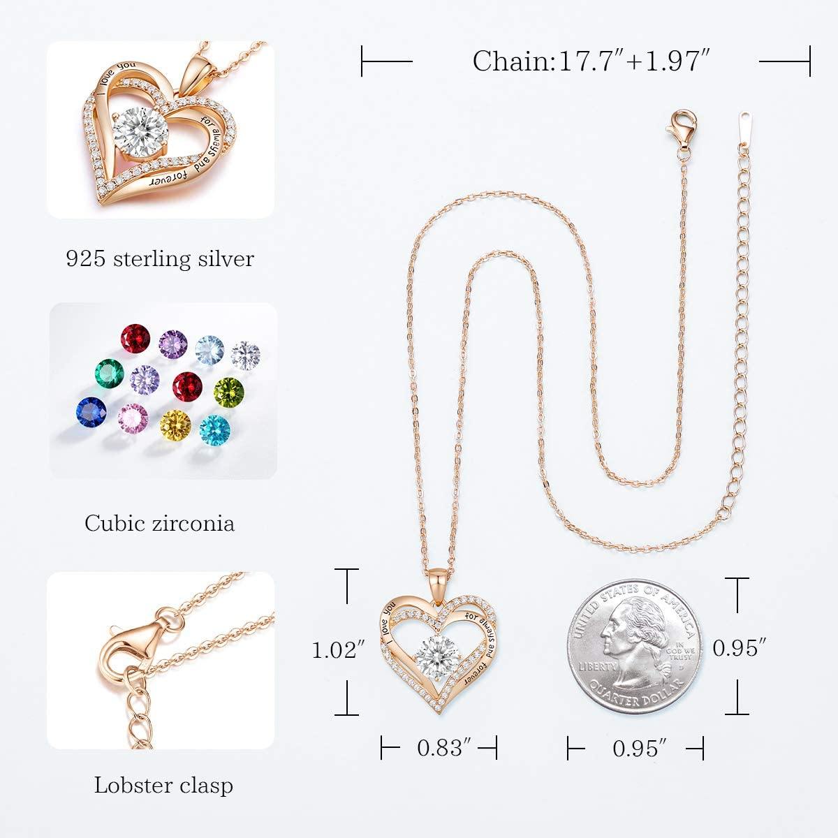 CDE Forever Love Heart Women Necklace 925 Sterling Silver Rose Gold Plated Birthstone Pendant Necklaces for Women - JOY2ESpree