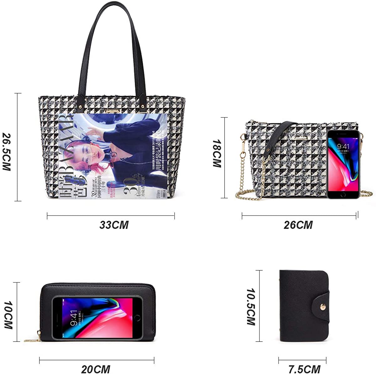 Women Fashion Handbags Wallet Tote Bag Shoulder Bag Top Handle Satchel Purse Set 4pcs