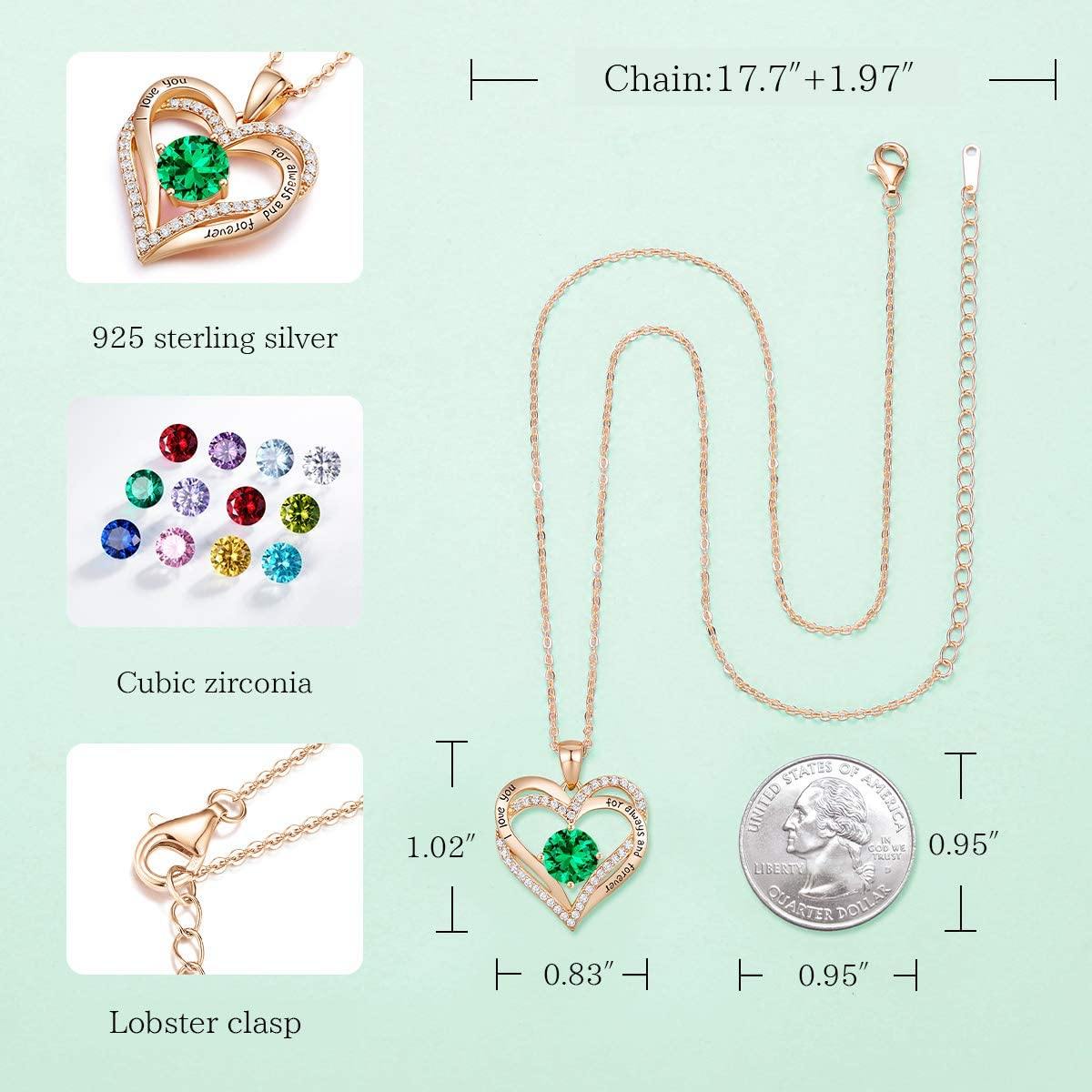 CDE Forever Love Heart Women Necklace 925 Sterling Silver Rose Gold Plated Birthstone Pendant Necklaces for Women - JOY2ESpree