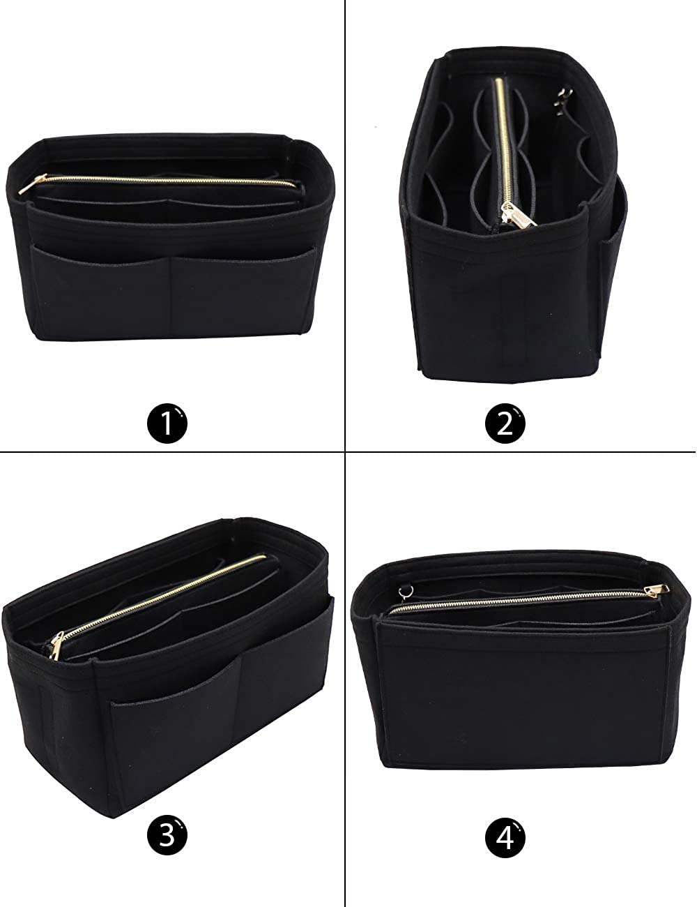 Felt Purse Bag Organizer Insert with zipper Bag Tote Shaper Fit Speedy Neverfull MM GM