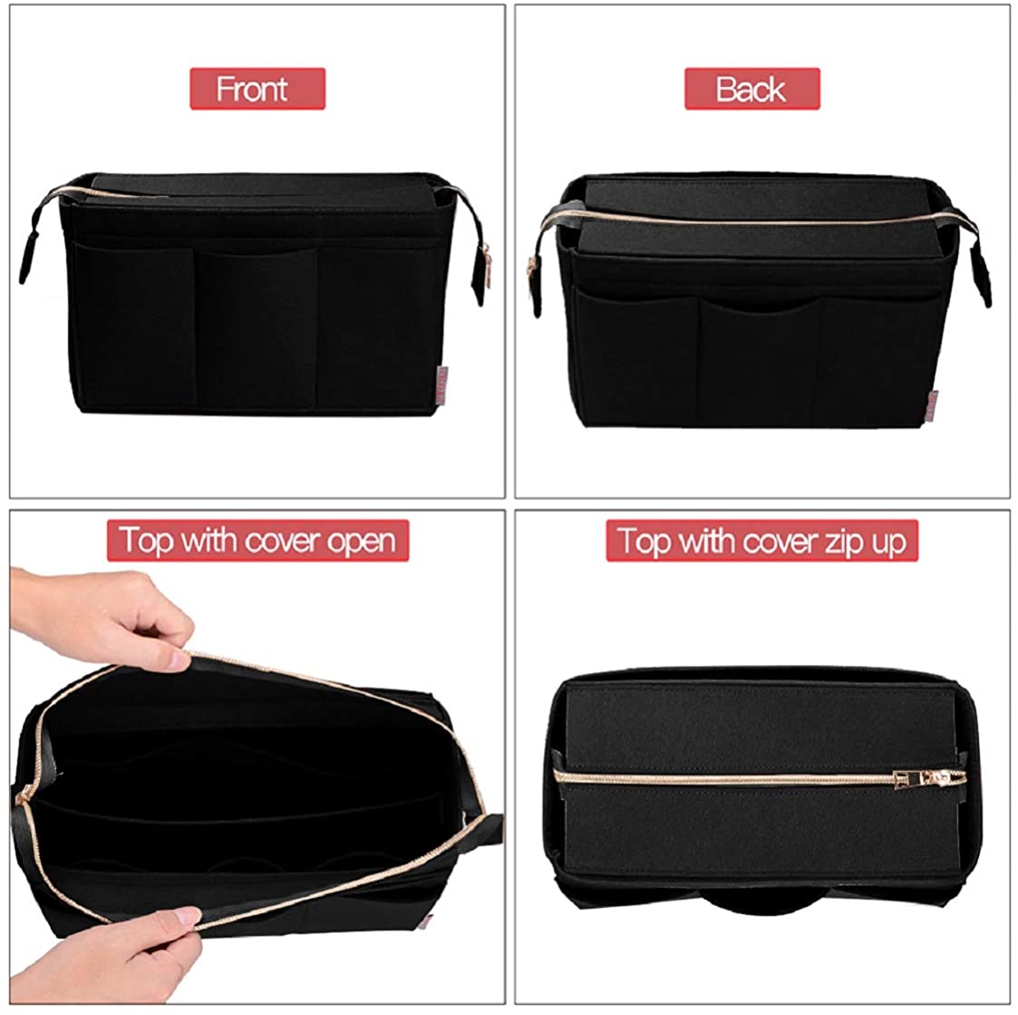 Purse Organizer Insert, Bag Organizer with NEW Detachable Zipper cover, fits Speedy Neverful, St Lious, Tote, 5 Size