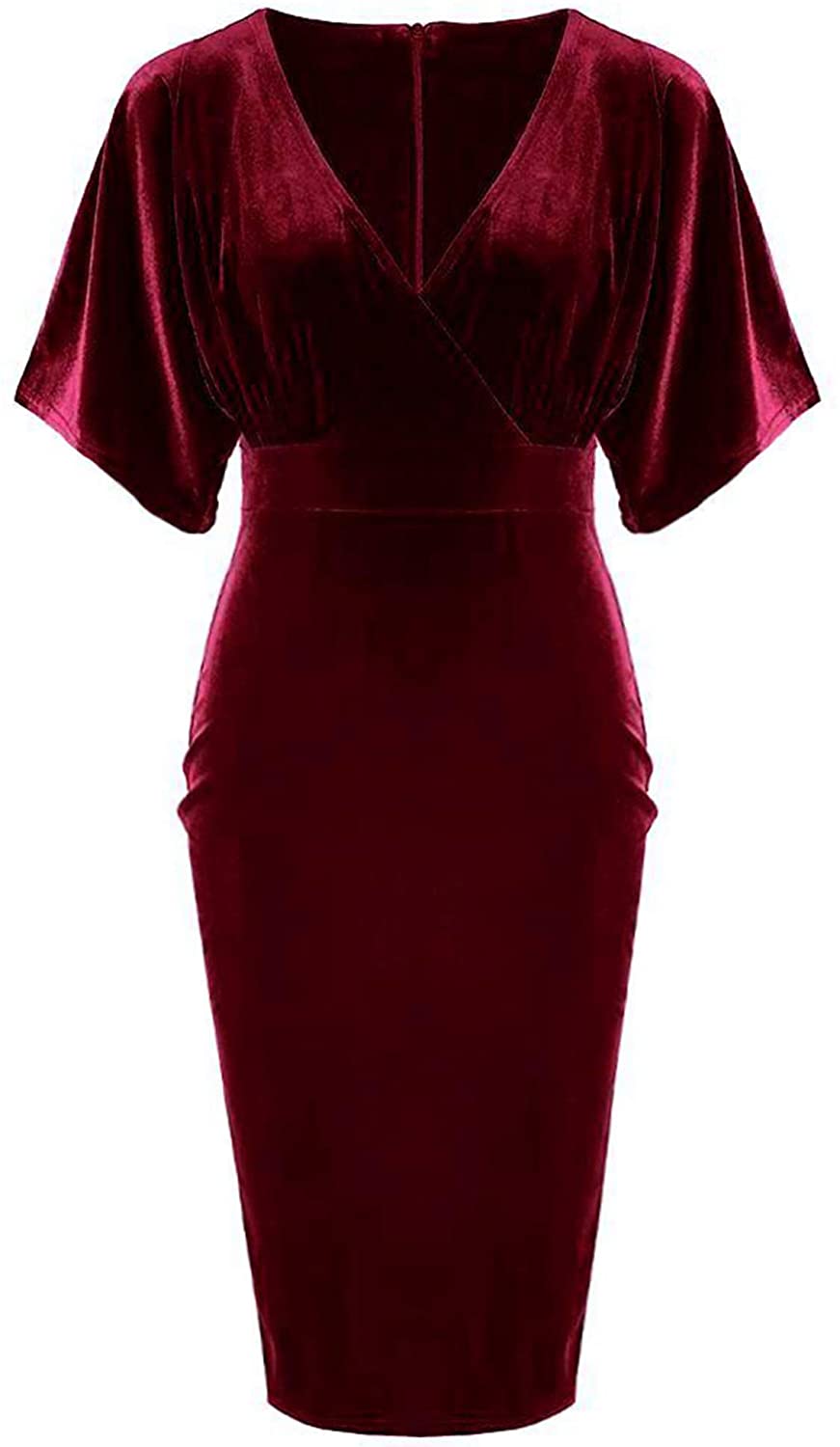 GownTown 1950s Style Butterfly Sleeve Velvet Pencil Dress
