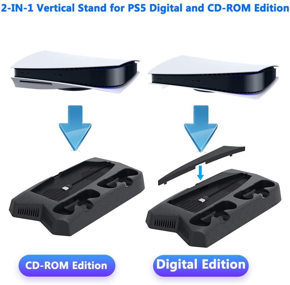 Vertical Stand for Playstation 5 with Cooling Fan Charging Station for PS5 Digital/CD-ROM Edition Console - JOY2ESpree