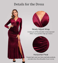 
                        
                          Load image into Gallery viewer, Ababalaya Long Sleeve Wrap Velvet Long Formal Dresses Cocktail Dress
                        
                      