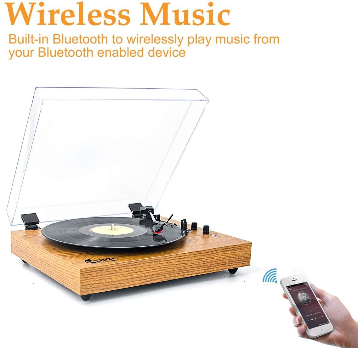 Retro Record Player for 33/45/78 RPM Vinyl Records,Bluetooth Belt-Drive Turntable - JOY2ESpree