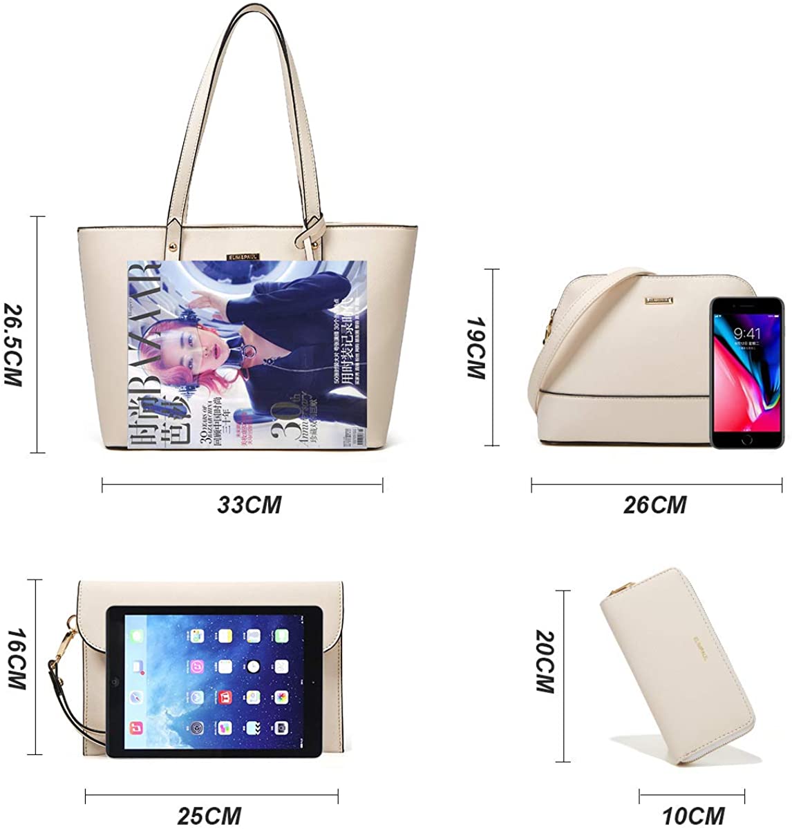 Women Fashion Handbags Wallet Tote Bag Shoulder Bag Top Handle Satchel Purse Set 4pcs