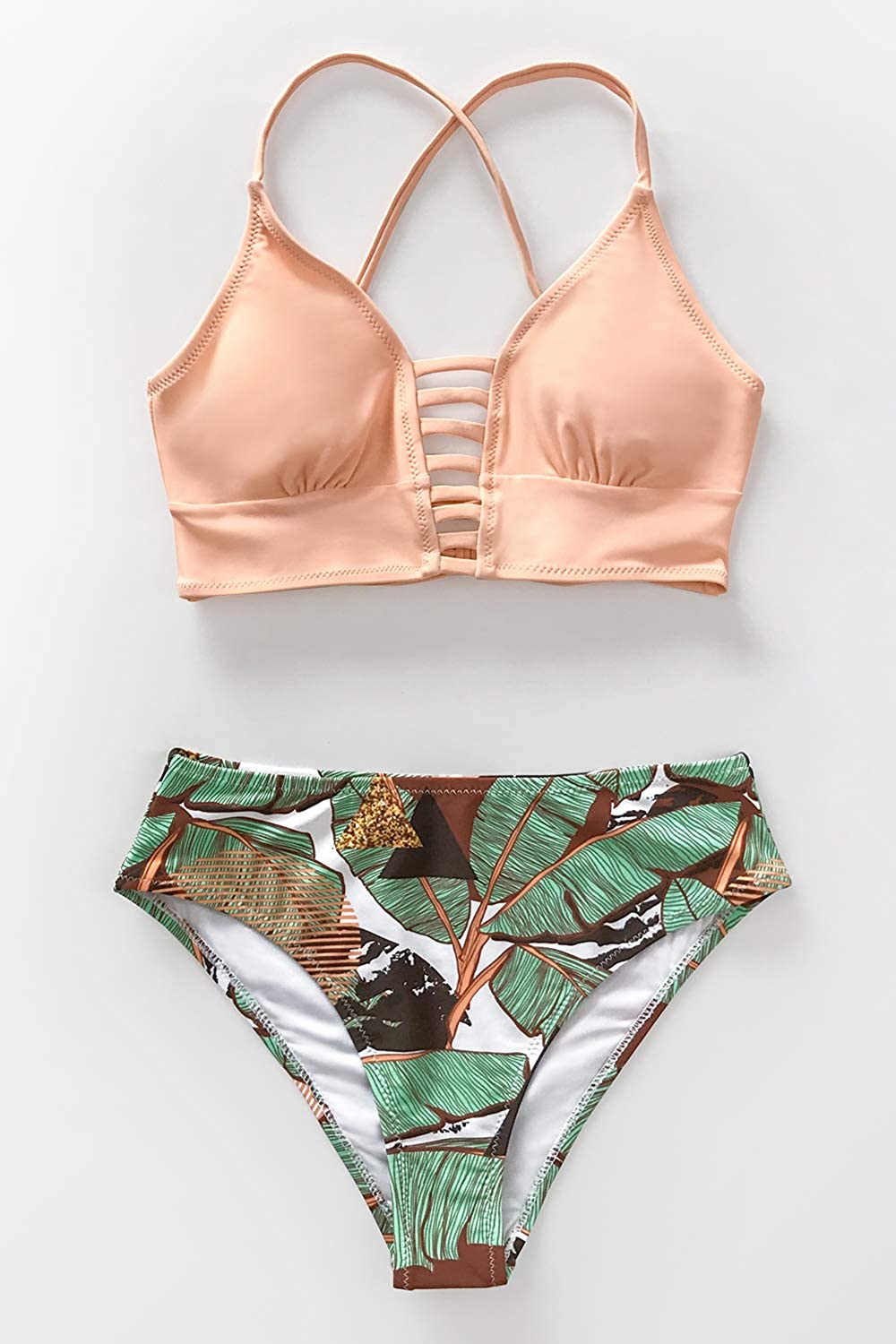 CUPSHE Women’s Bikini Swimsuit Floral Print Lace Up Strappy Two Piece Bathing Suit