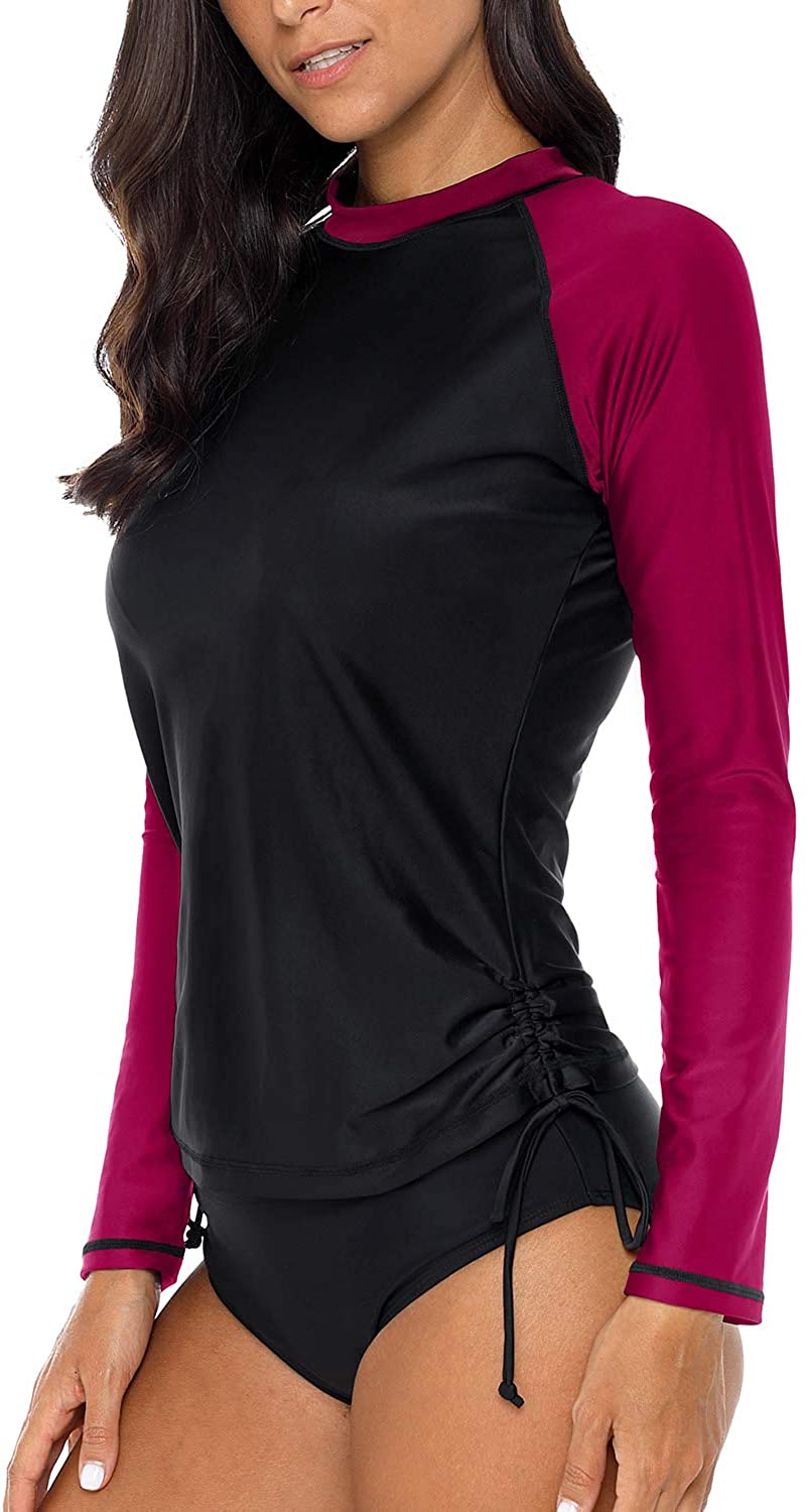 CharmLeaks Women's Long Sleeve Rashguard UPF 50 Sun Protection Swimsuit Top Striped Swim Shirts