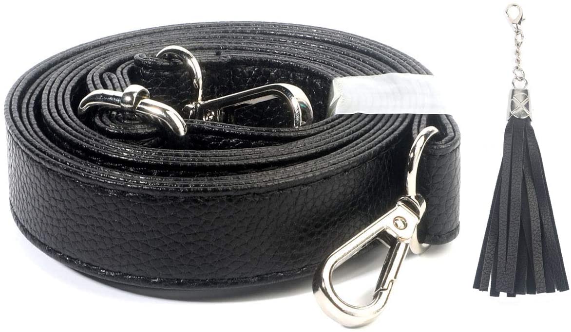 Beaulegan Purse Strap Replacement - Full Grain Microfiber Leather - 59 Inch Long Adjustable for Crossbody Shoulder Bag - 1 Inch Wide, Black/Gold