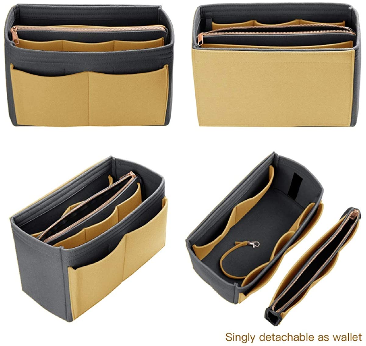 Purse Organizer Insert, Felt Bag organizer with zipper, Handbag & Tote Shaper, For Speedy Neverfull Tote, 5 Sizes