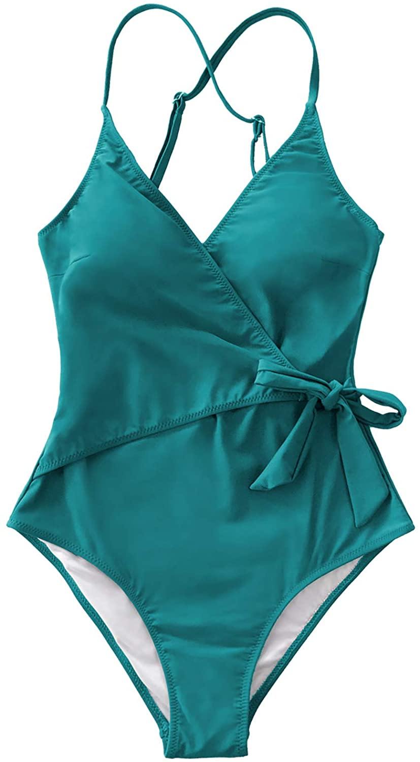 CUPSHE Women's One Piece Swimsuit Wrap Tie Side Cross Back Swimwear Bathing Suits - JOY2ESpree