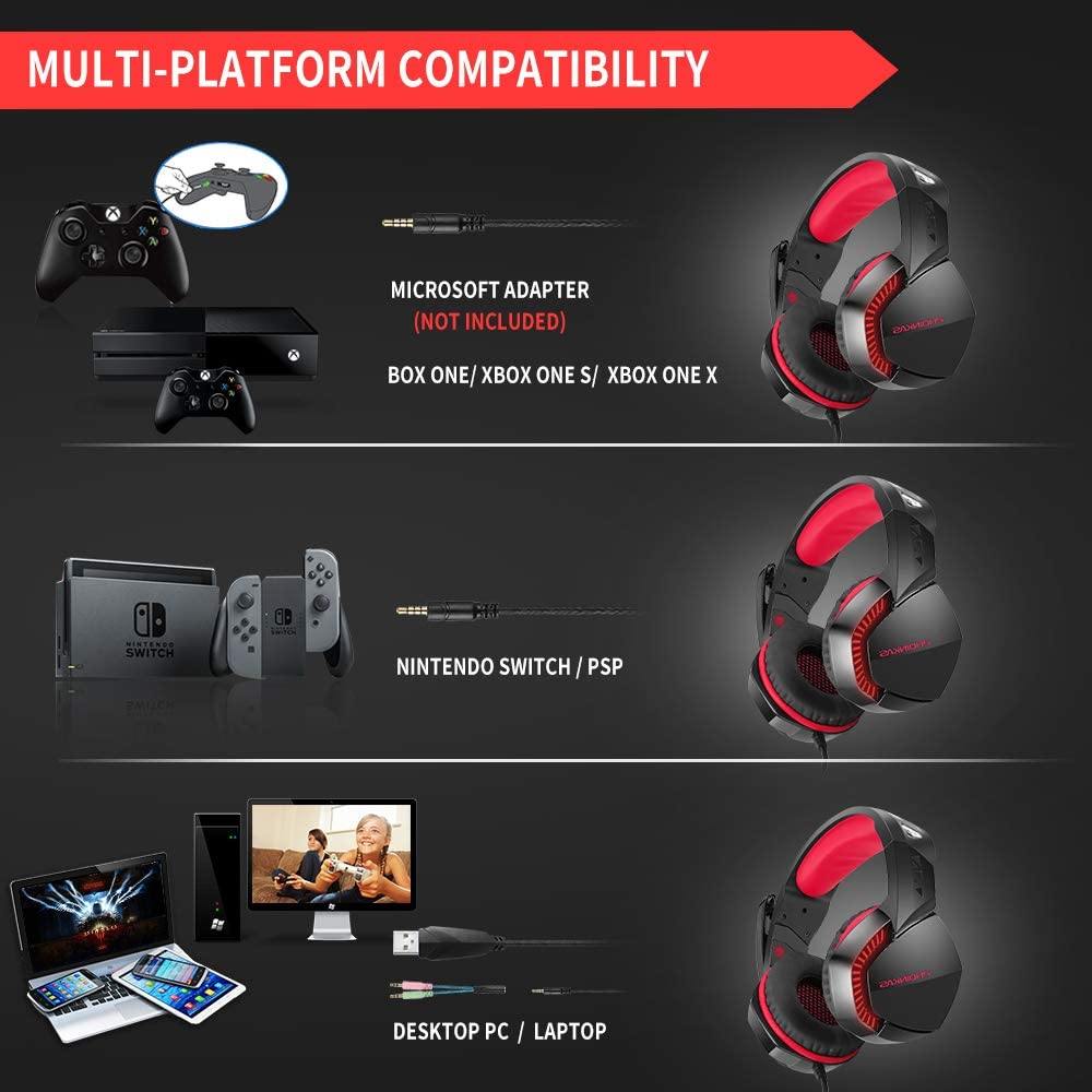 PS4 Gaming Headset with 7.1 Surround Sound, Xbox One Headset with Noise Canceling Mic & LED Light - JOY2ESpree