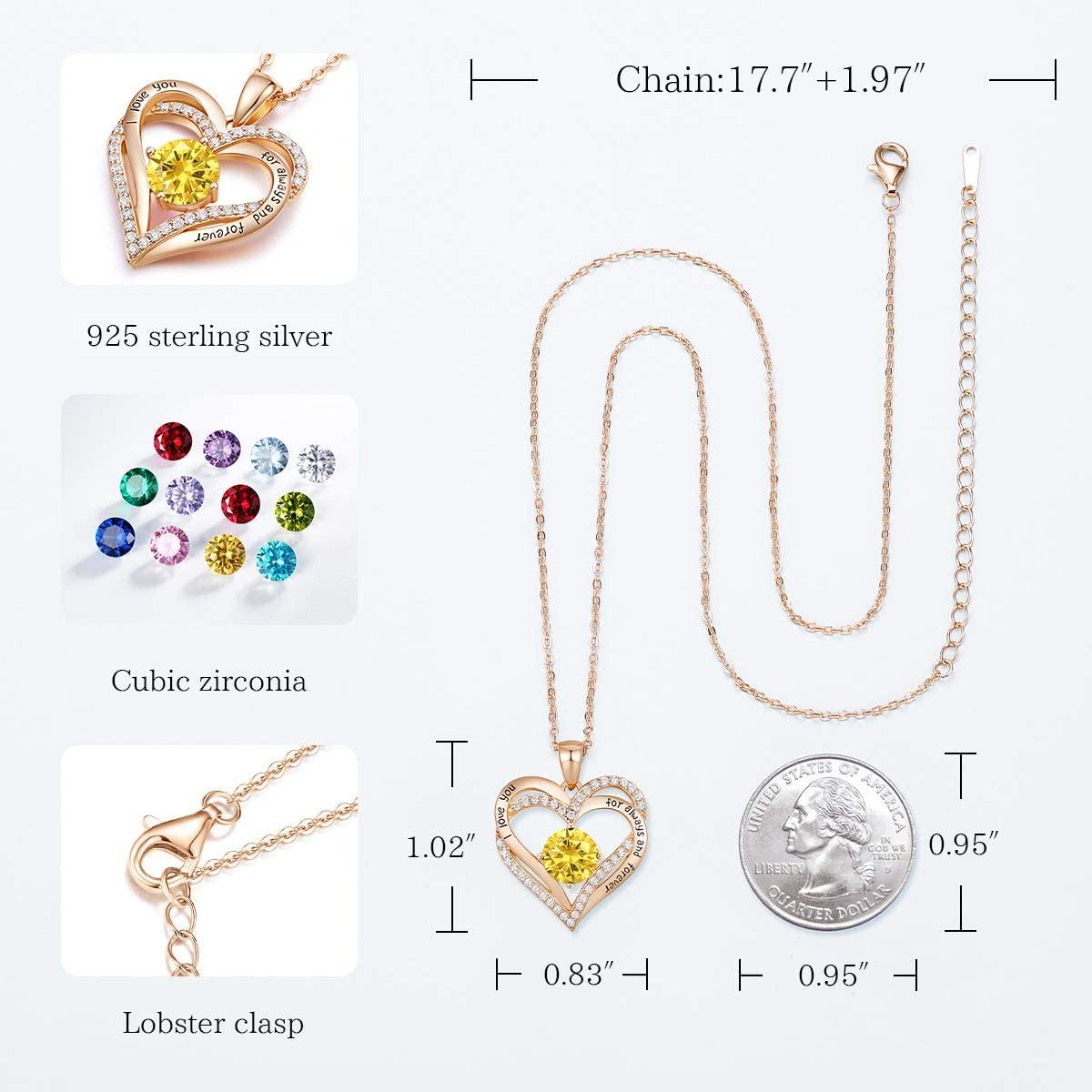 CDE Forever Love Heart Women Necklace 925 Sterling Silver Rose Gold Plated Birthstone Pendant Necklaces for Women - JOY2ESpree